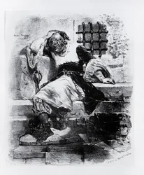 El Hombre de la Máscara de Hierro en su Prisión, ilustración para la ópera de Adrien Boieldieu y E. Barateau